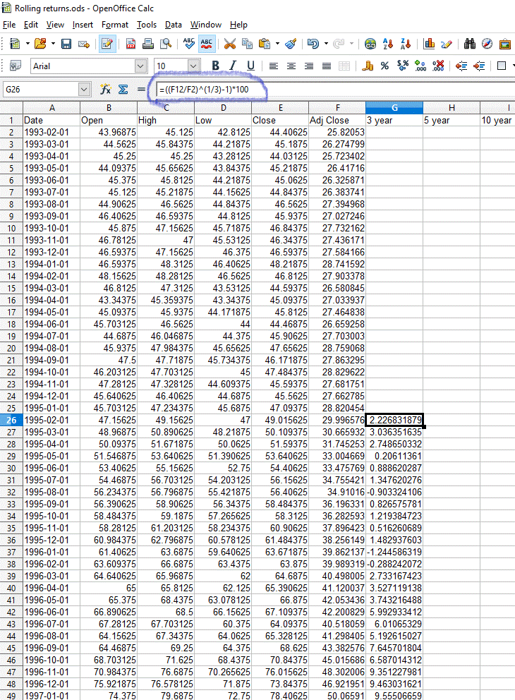 Rolling returns caclculations